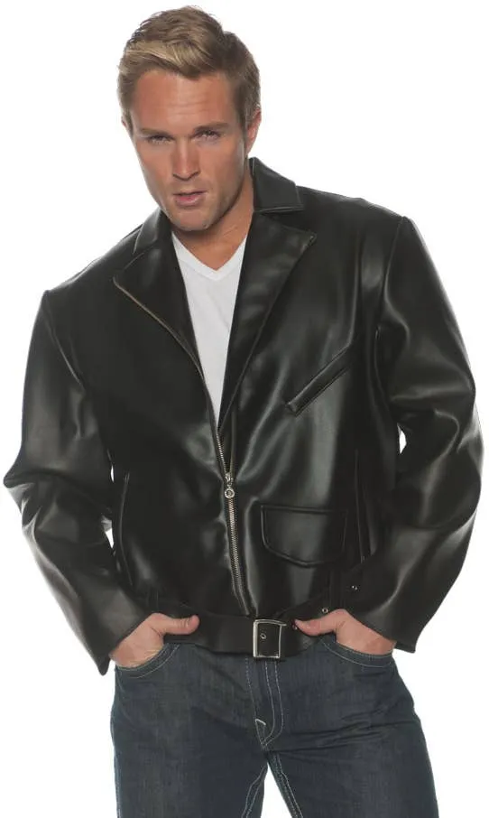 1950s Greaser Black Leather Look Mens Costume Jacket