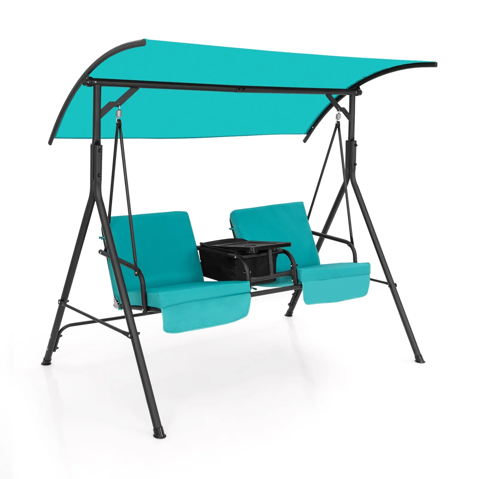 2 Person Outdoor Porch Swing with Canopy and 23L Cooler Bag-Turquoise