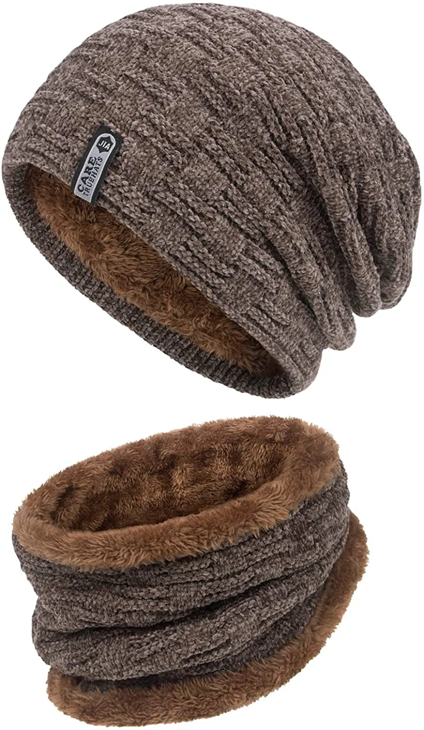 2 Piece Fleece Lined Winter Beanie Hat and Scarf Set for Men and Women