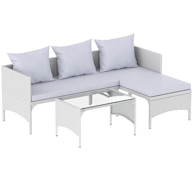 3 Pieces Outdoor PE Rattan Furniture Chaise Conversation Set with Loveseat Sofa