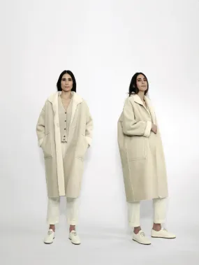 7115 by Szeki Off-White Faux Suede Long Coat