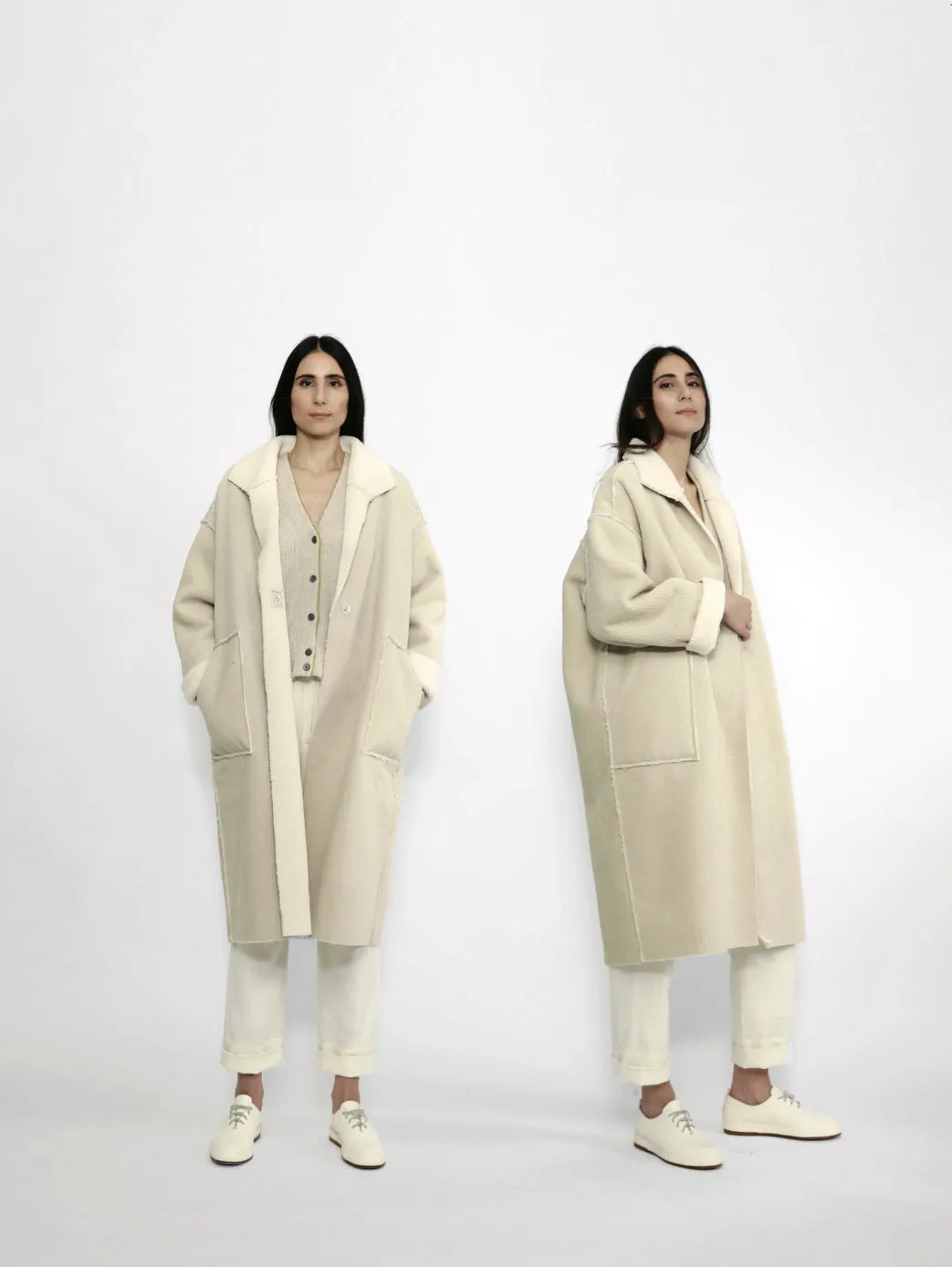 7115 by Szeki Off-White Faux Suede Long Coat