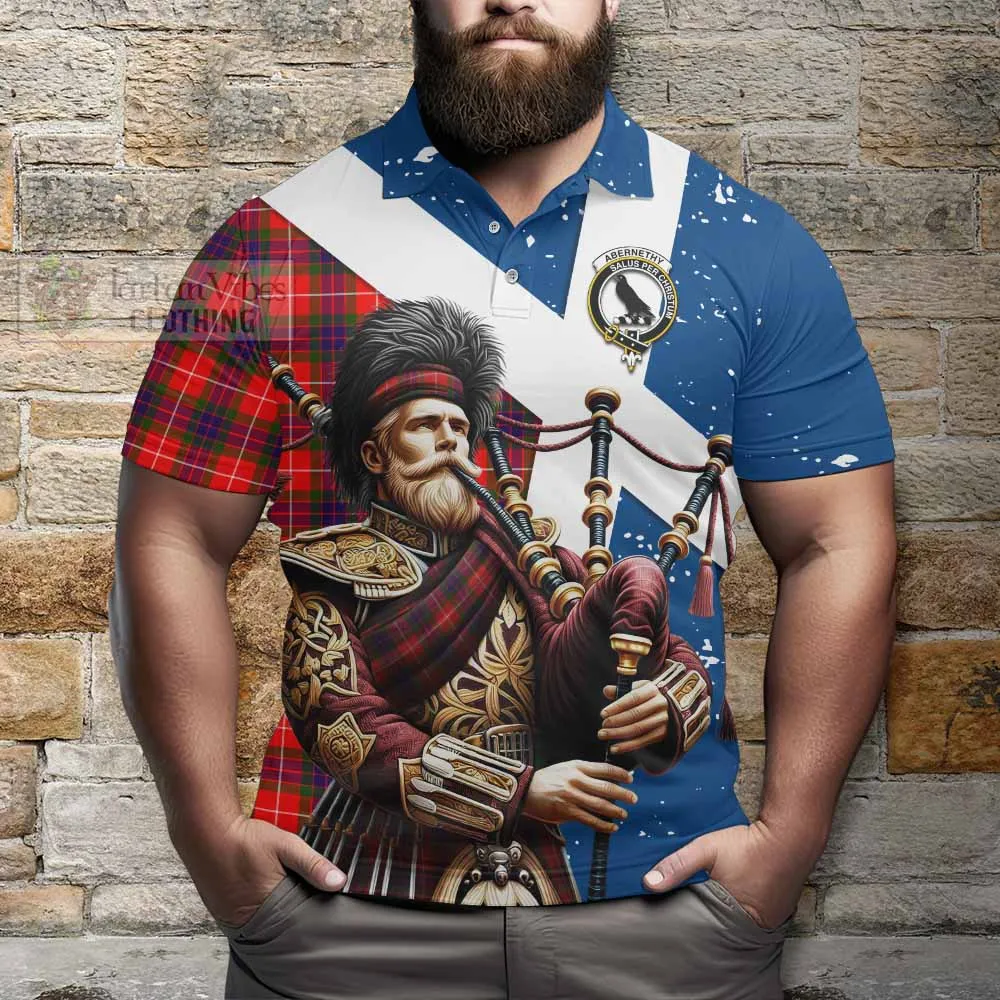 Abernethy Tartan Polo Shirt with Family Crest Scottish Bagpiper Vibes