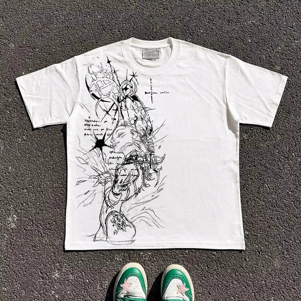 Abstract Sketch Warrior Graphic T-Shirt