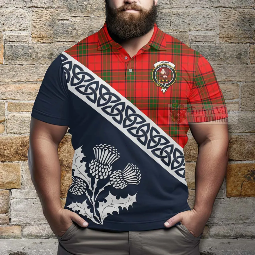 Adair Tartan Polo Shirt Featuring Thistle and Scotland Map