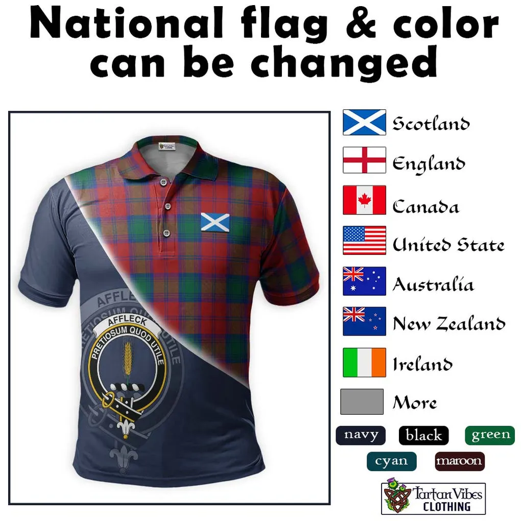 Affleck Tartan Polo Shirt with Personalised National Flag and Family Crest Half Style