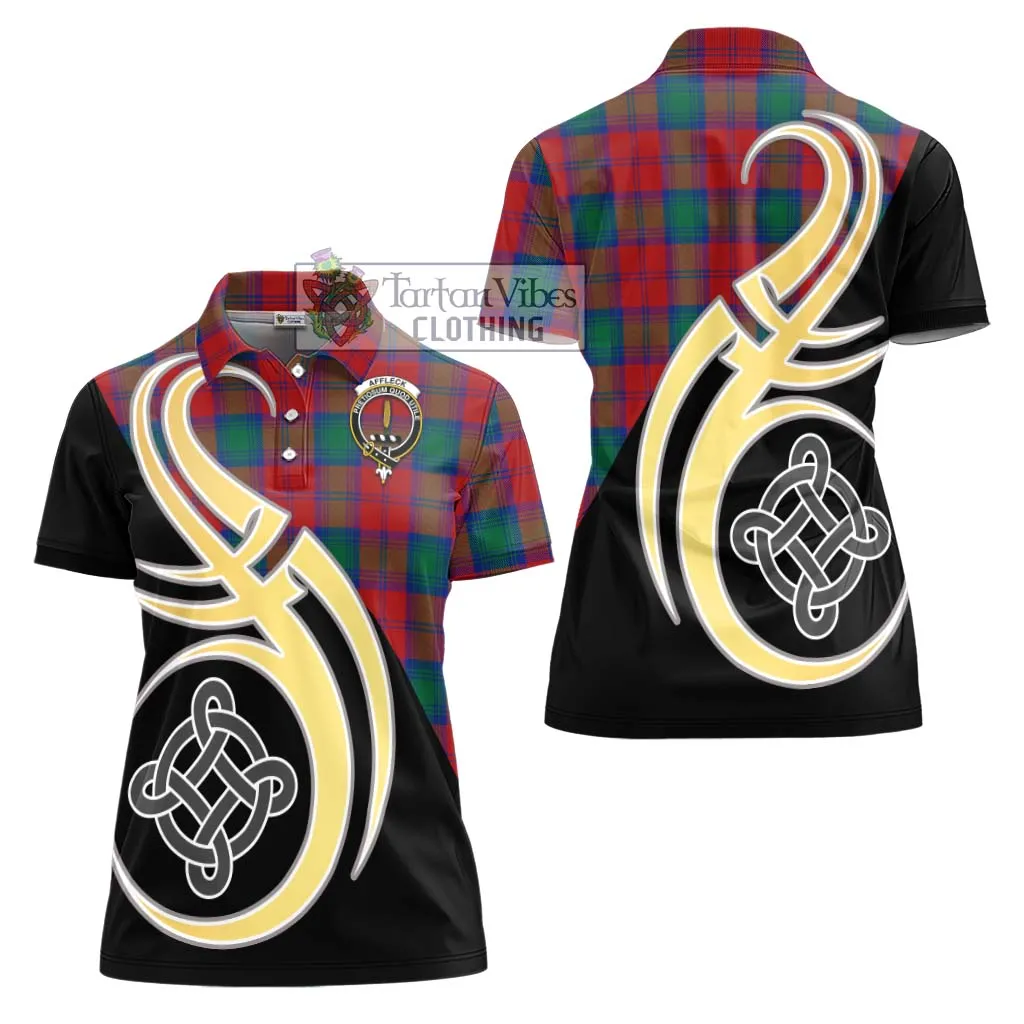 Affleck Tartan Women's Polo Shirt with Family Crest and Celtic Symbol Style