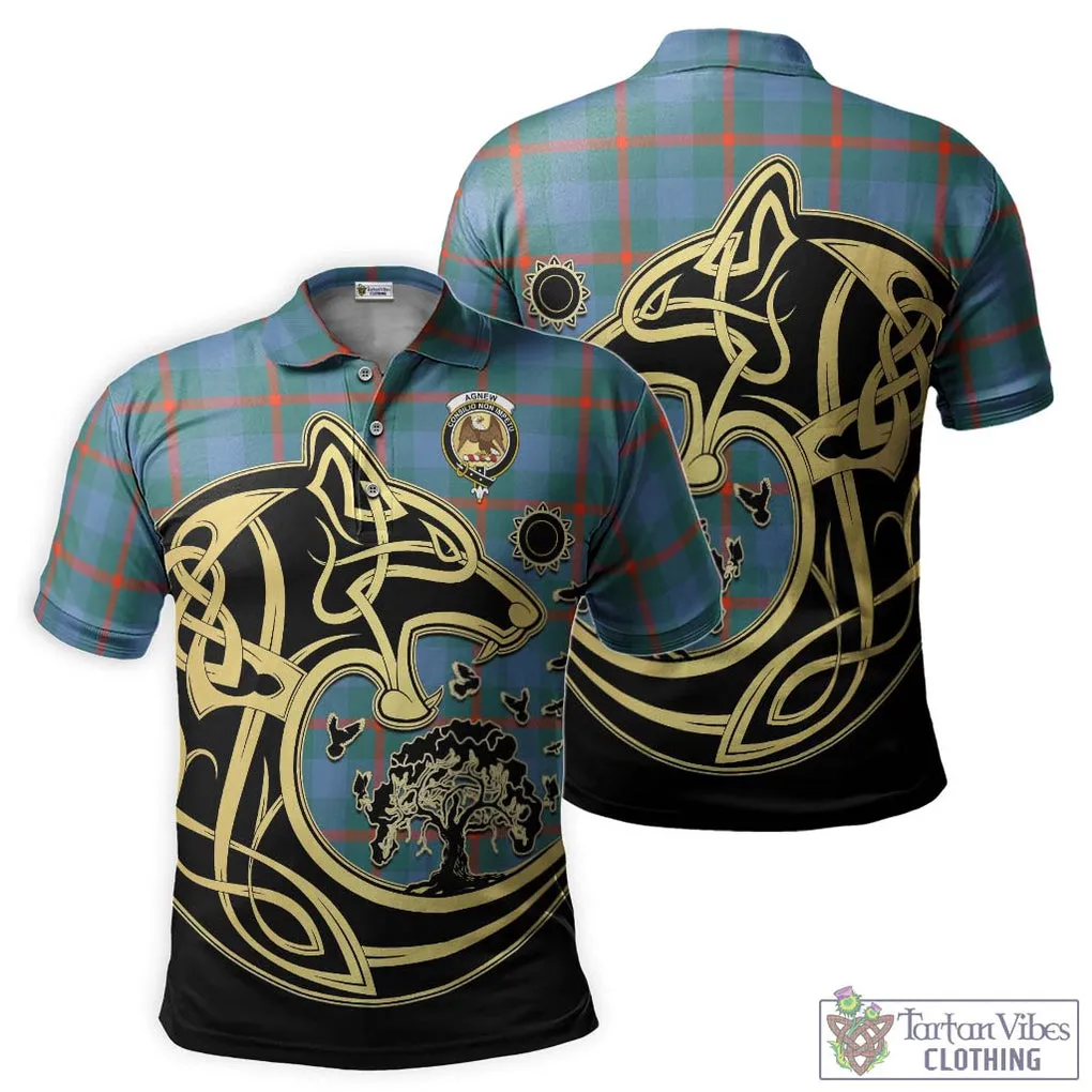 Agnew Ancient Tartan Polo Shirt with Family Crest Celtic Wolf Style