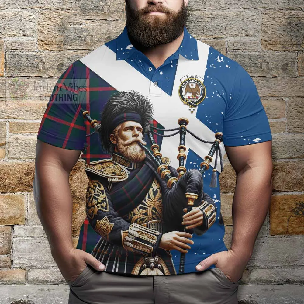 Agnew Tartan Polo Shirt with Family Crest Scottish Bagpiper Vibes