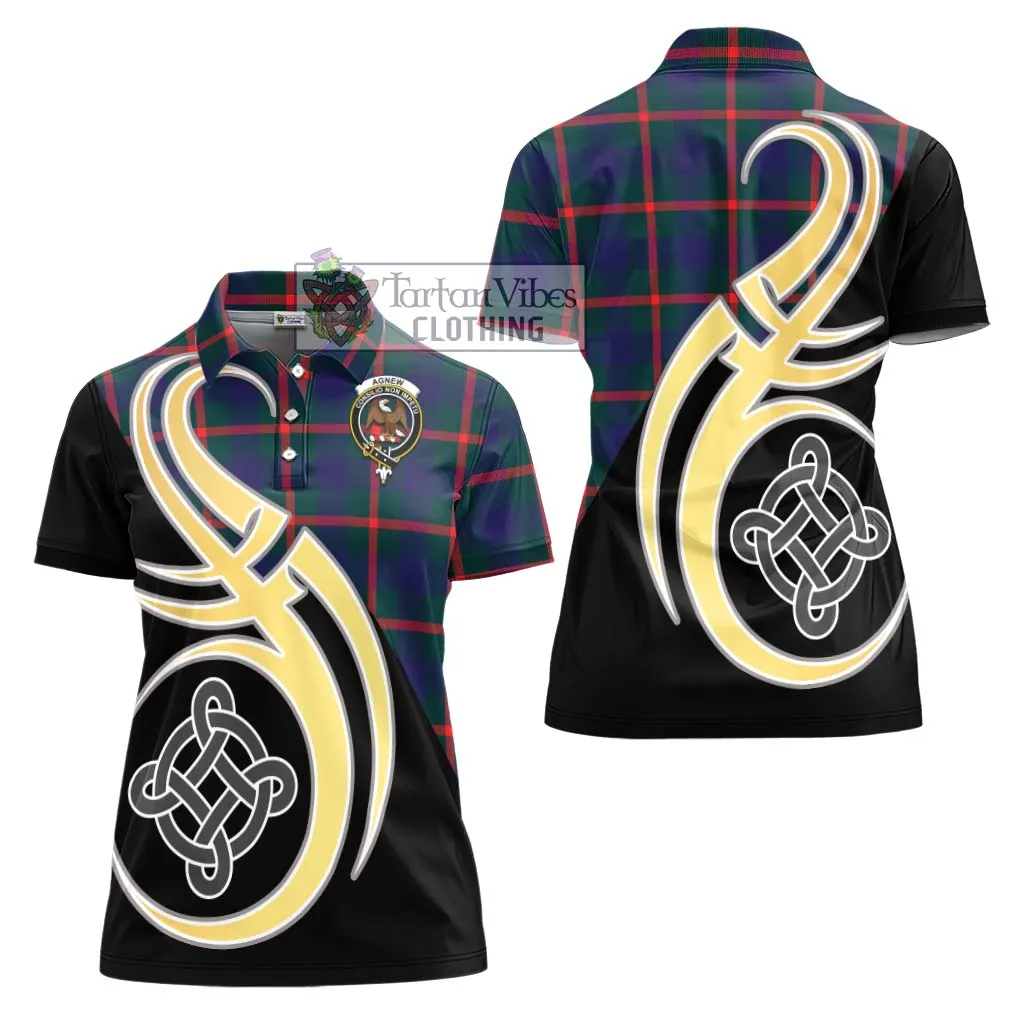 Agnew Tartan Women's Polo Shirt with Family Crest and Celtic Symbol Style