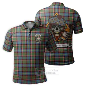 Aikenhead Tartan Polo Shirt with Family Crest and Bearded Skull Holding Bottles of Whiskey