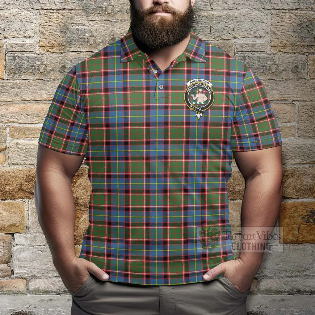 Aikenhead Tartan Polo Shirt with Family Crest and Bearded Skull Holding Bottles of Whiskey