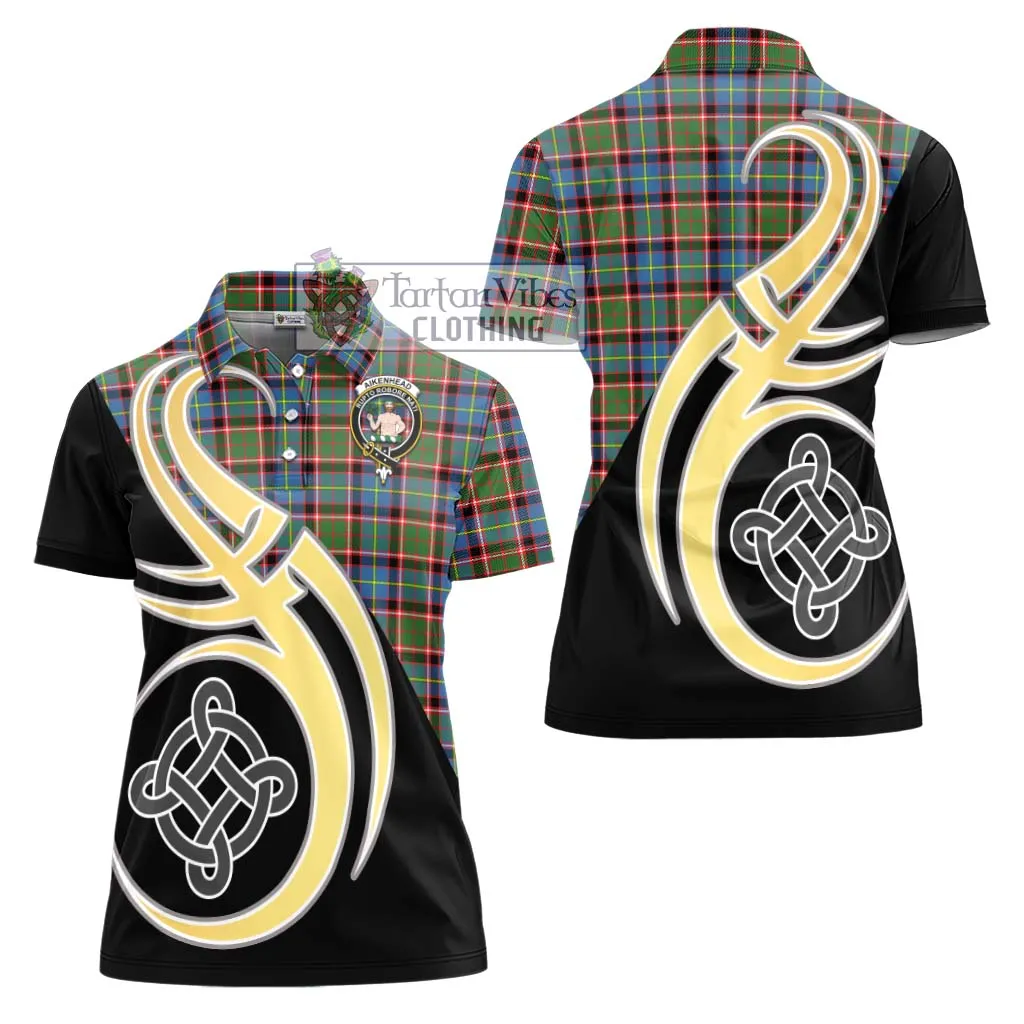 Aikenhead Tartan Women's Polo Shirt with Family Crest and Celtic Symbol Style