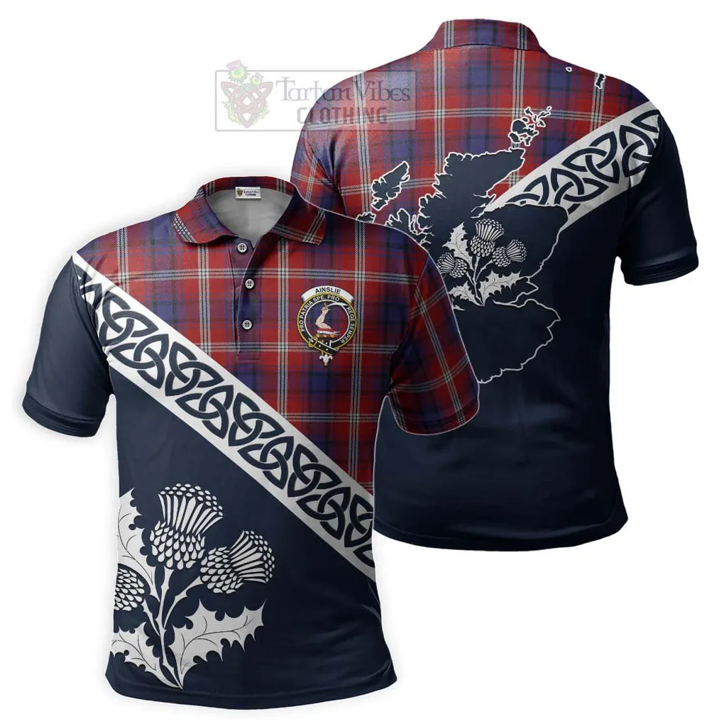 Ainslie Tartan Polo Shirt Featuring Thistle and Scotland Map