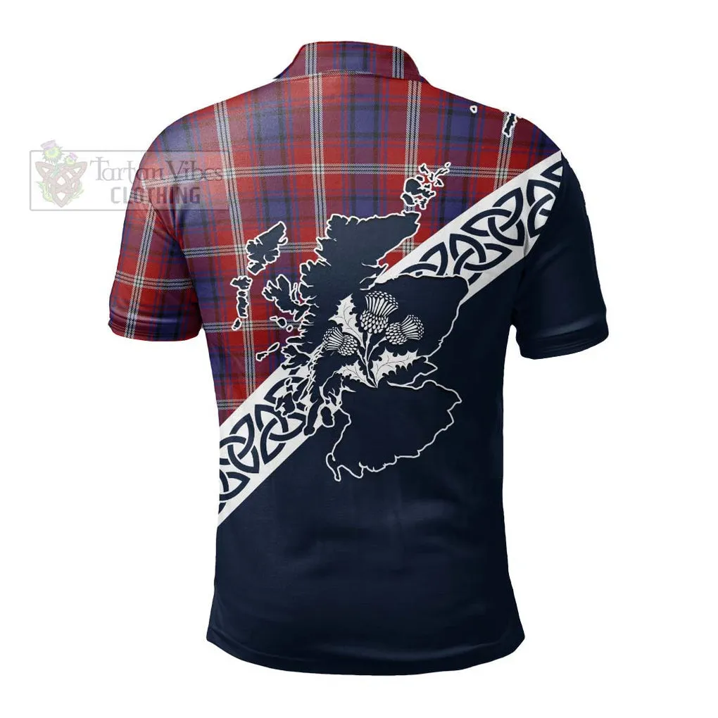 Ainslie Tartan Polo Shirt Featuring Thistle and Scotland Map