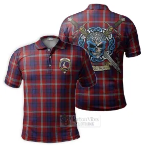 Ainslie Tartan Polo Shirt with Family Crest Celtic Skull Style