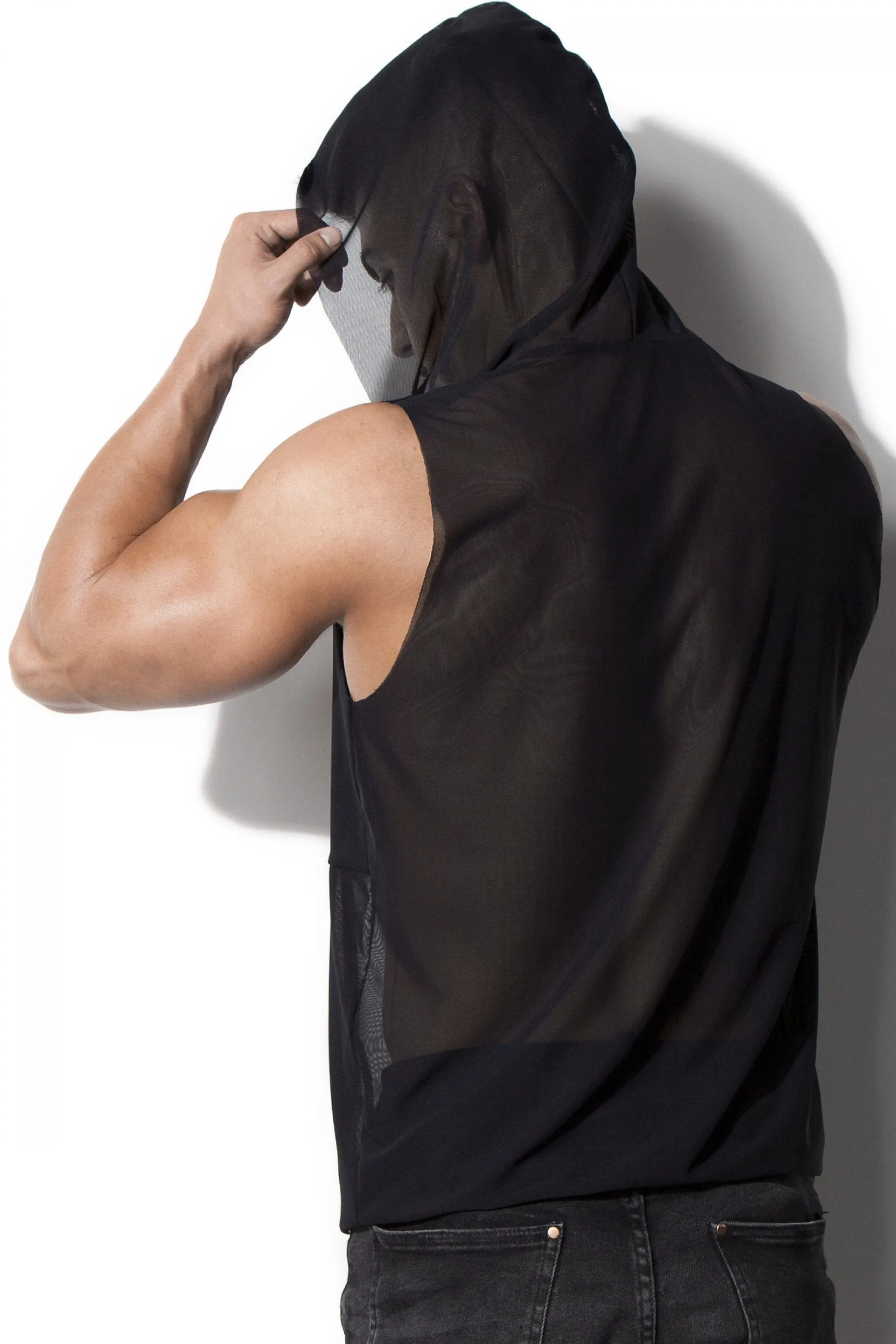 ALEXANDER COBB TRANSPARENT SLEEVELESS HOODY BLACK