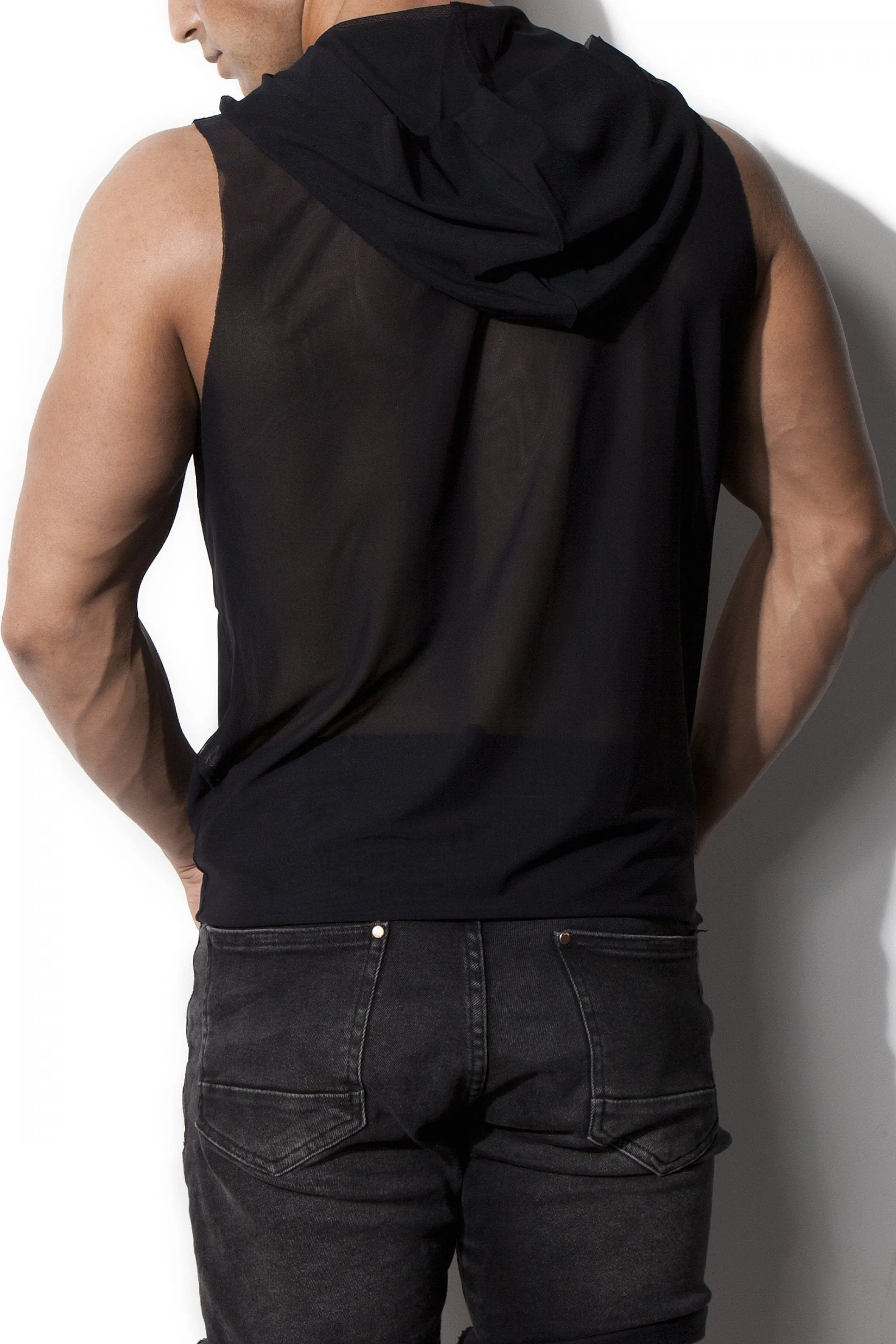 ALEXANDER COBB TRANSPARENT SLEEVELESS HOODY BLACK