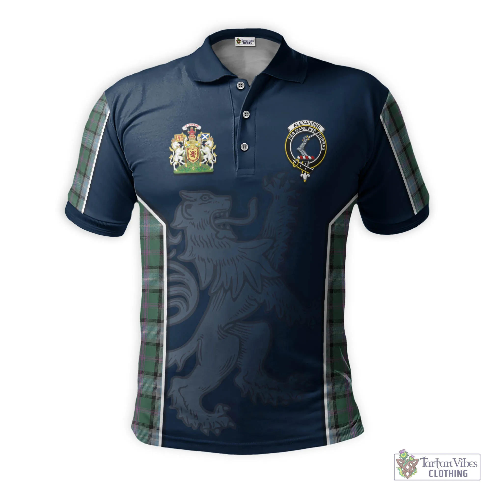 Alexander of Menstry Hunting Tartan Men's Polo Shirt with Family Crest and Lion Rampant Vibes Sport Style