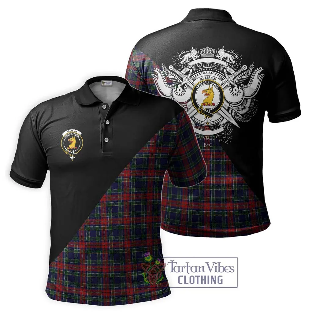 Allison Red Tartan Polo Shirt with Family Crest and Military Logo Style