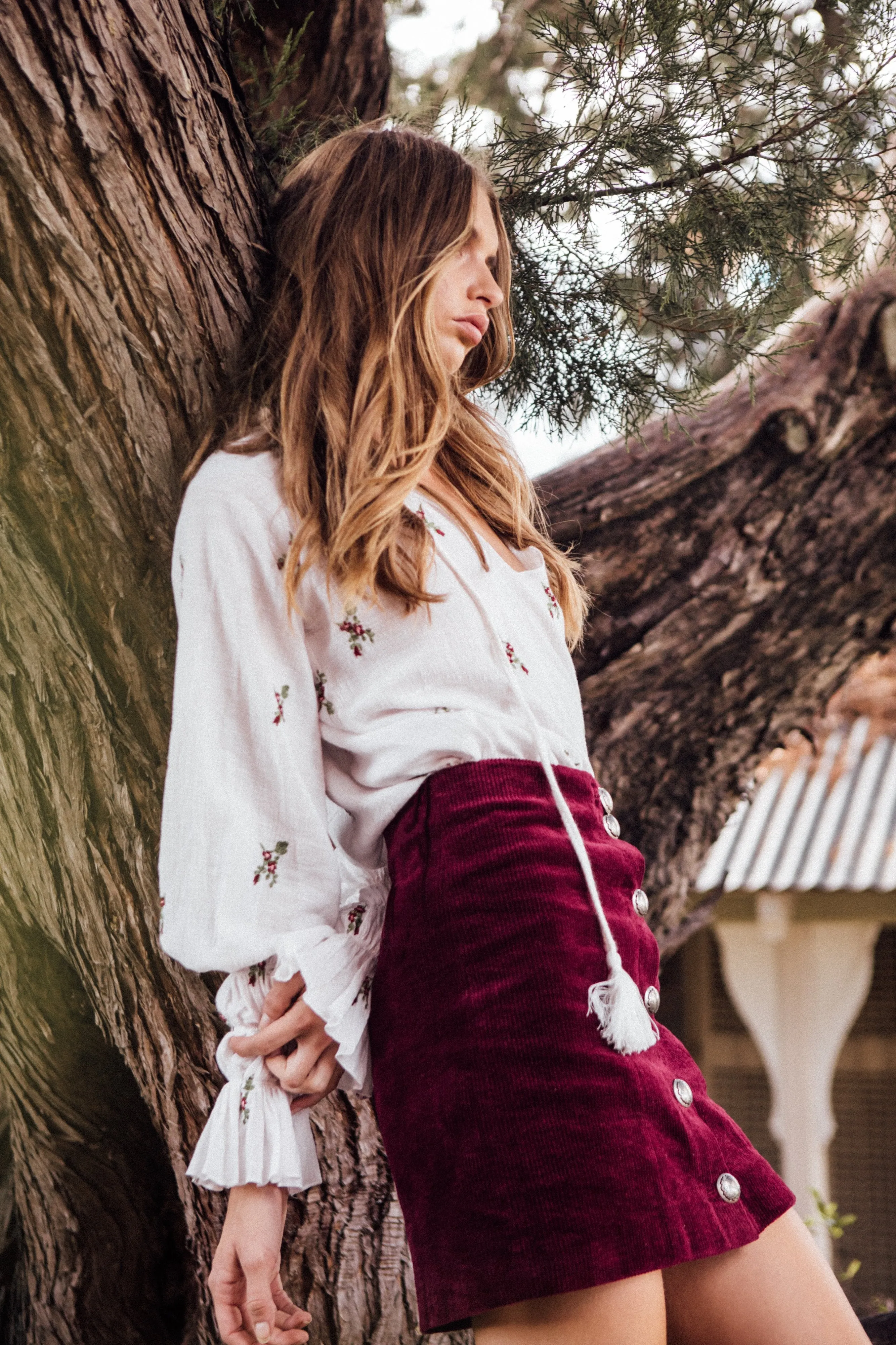 Amulet Corduroy Mini Skirt in Burgundy