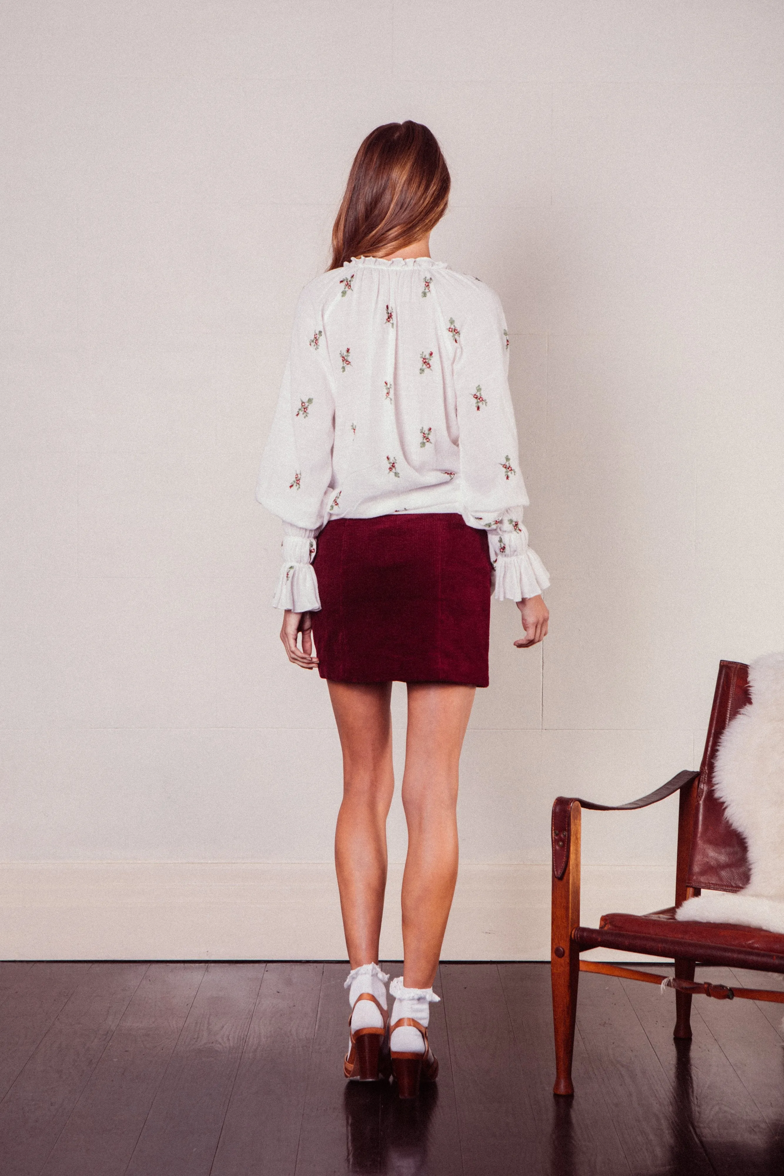 Amulet Corduroy Mini Skirt in Burgundy