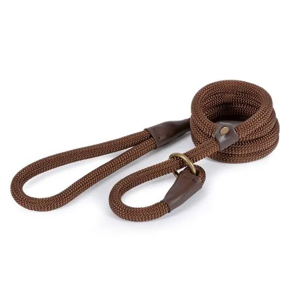 Ancol Deluxe Nylon Rope Slip Lead 50kg 12mm x 1.5m Brown