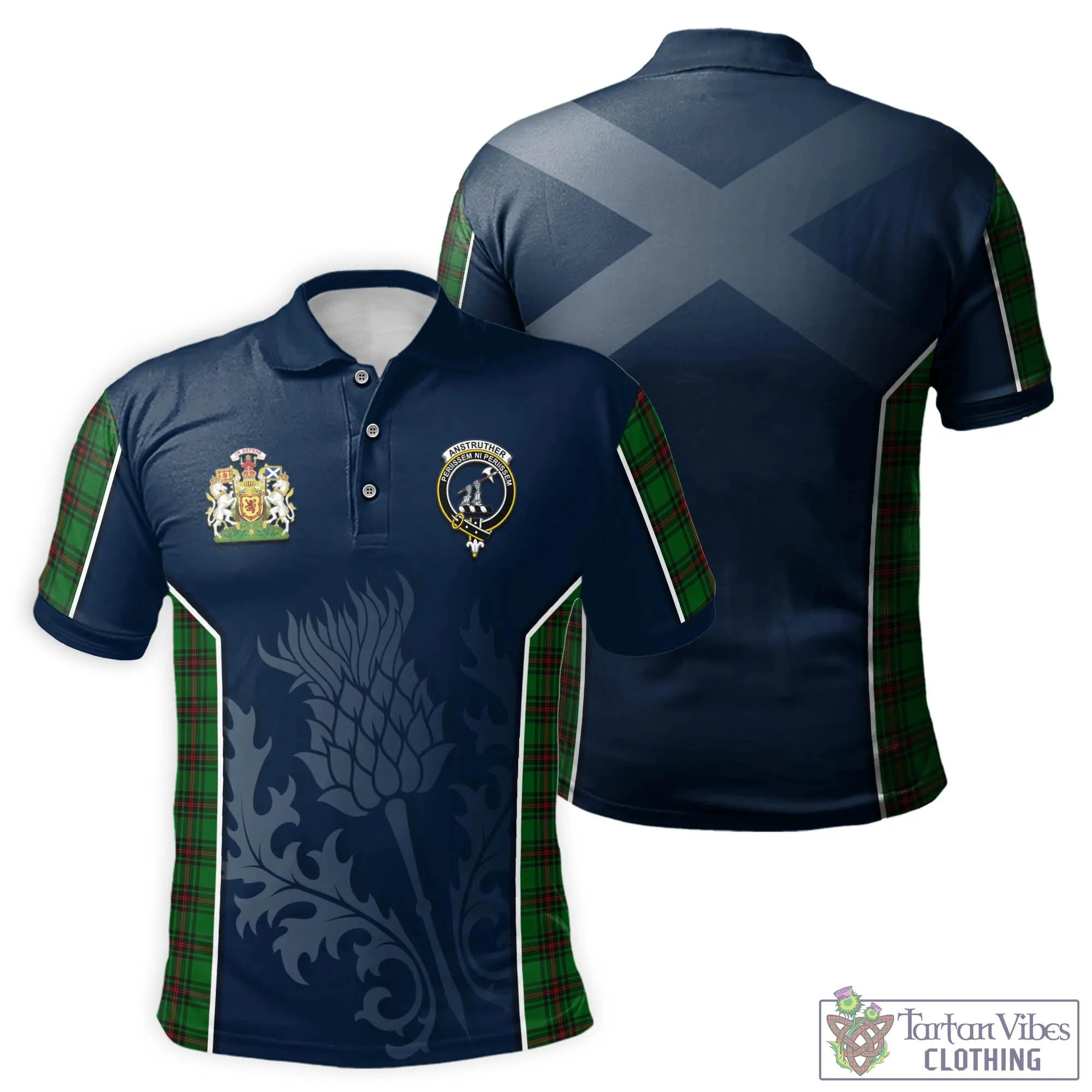 Anstruther Tartan Men's Polo Shirt with Family Crest and Scottish Thistle Vibes Sport Style