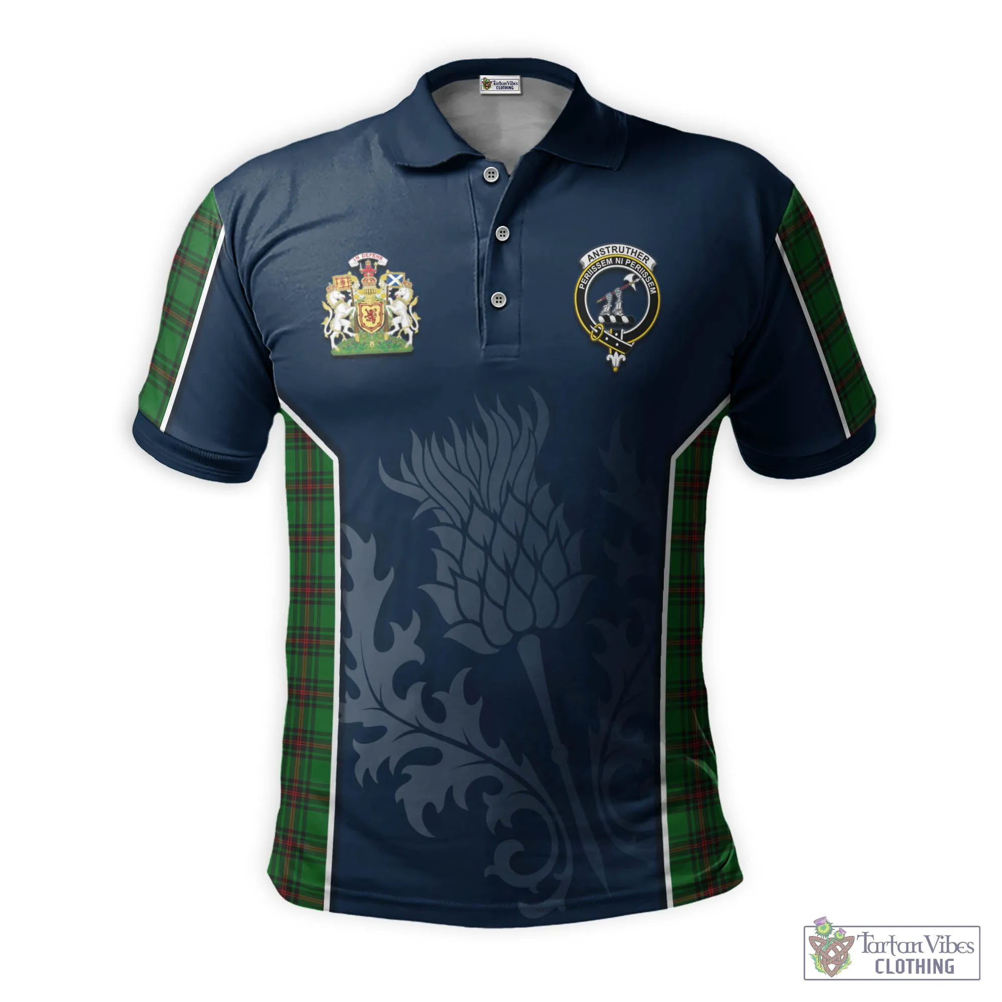 Anstruther Tartan Men's Polo Shirt with Family Crest and Scottish Thistle Vibes Sport Style