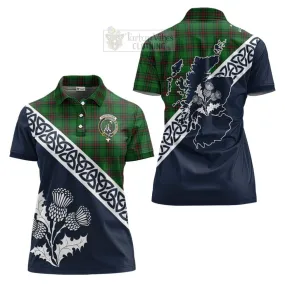 Anstruther Tartan Women's Polo Shirt Featuring Thistle and Scotland Map