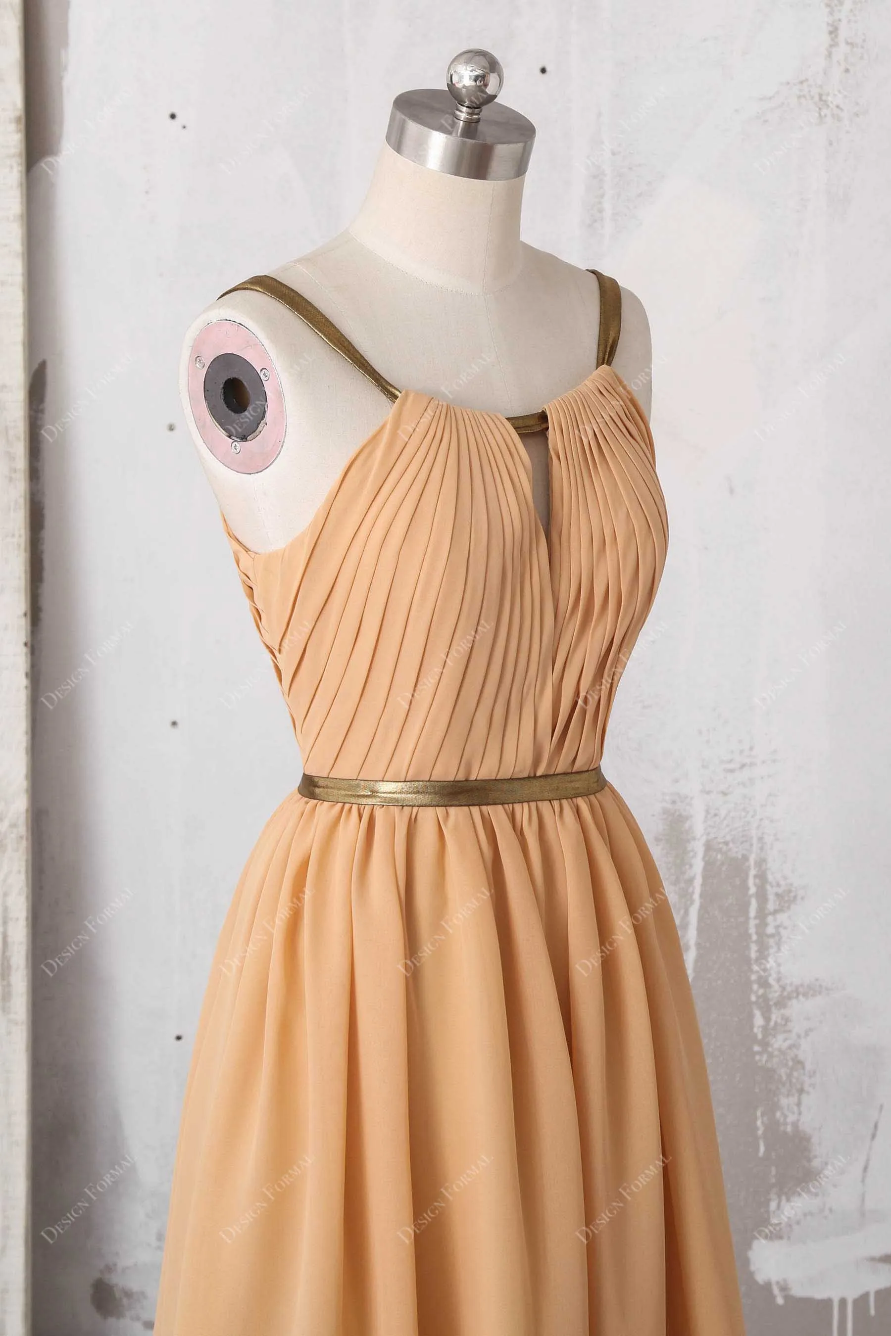 Apricot Keyhole Chiffon Halter Neck Short Special Occasion Dress