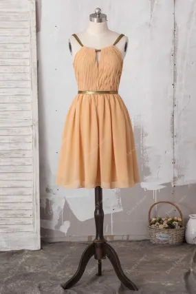 Apricot Keyhole Chiffon Halter Neck Short Special Occasion Dress