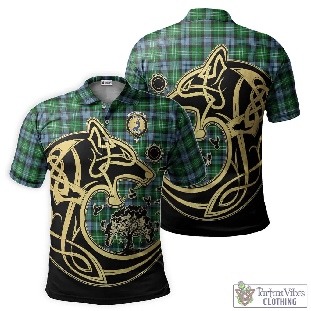 Arbuthnot Ancient Tartan Polo Shirt with Family Crest Celtic Wolf Style