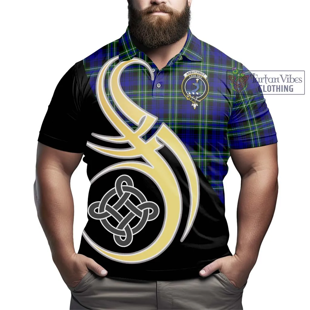 Arbuthnot Modern Tartan Polo Shirt with Family Crest and Celtic Symbol Style