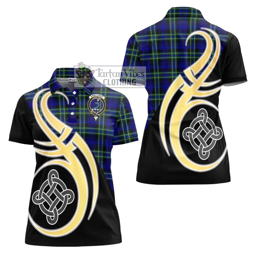 Arbuthnot Modern Tartan Women's Polo Shirt with Family Crest and Celtic Symbol Style