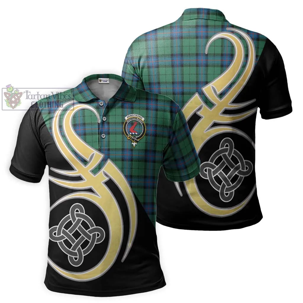 Armstrong Ancient Tartan Polo Shirt with Family Crest and Celtic Symbol Style