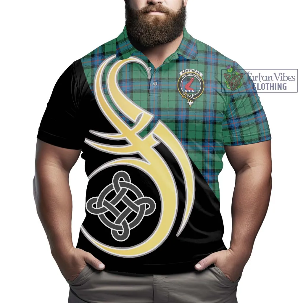 Armstrong Ancient Tartan Polo Shirt with Family Crest and Celtic Symbol Style