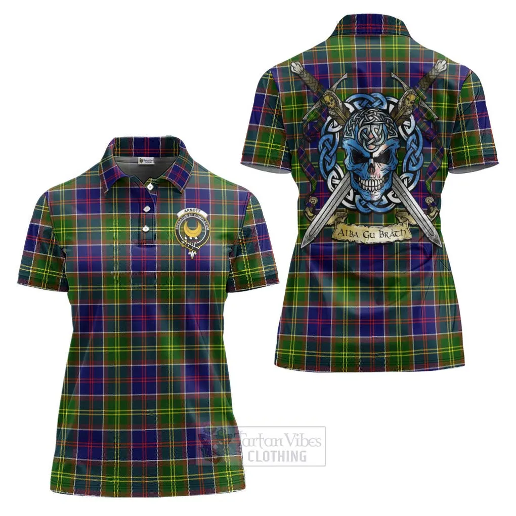 Arnott Tartan Women's Polo Shirt with Family Crest Celtic Skull Style