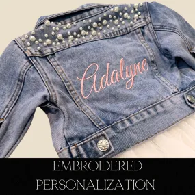 Athena- Embroidered Kid Pearl Denim Jacket