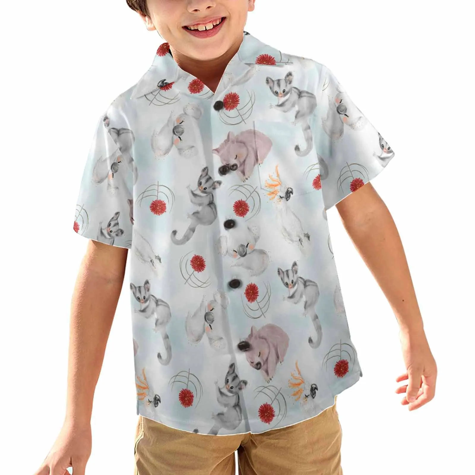 Australian Animals Koala, Sugar Glider, Wombat  Little Boys&#039; Hawaiian Shirt (Model T58)