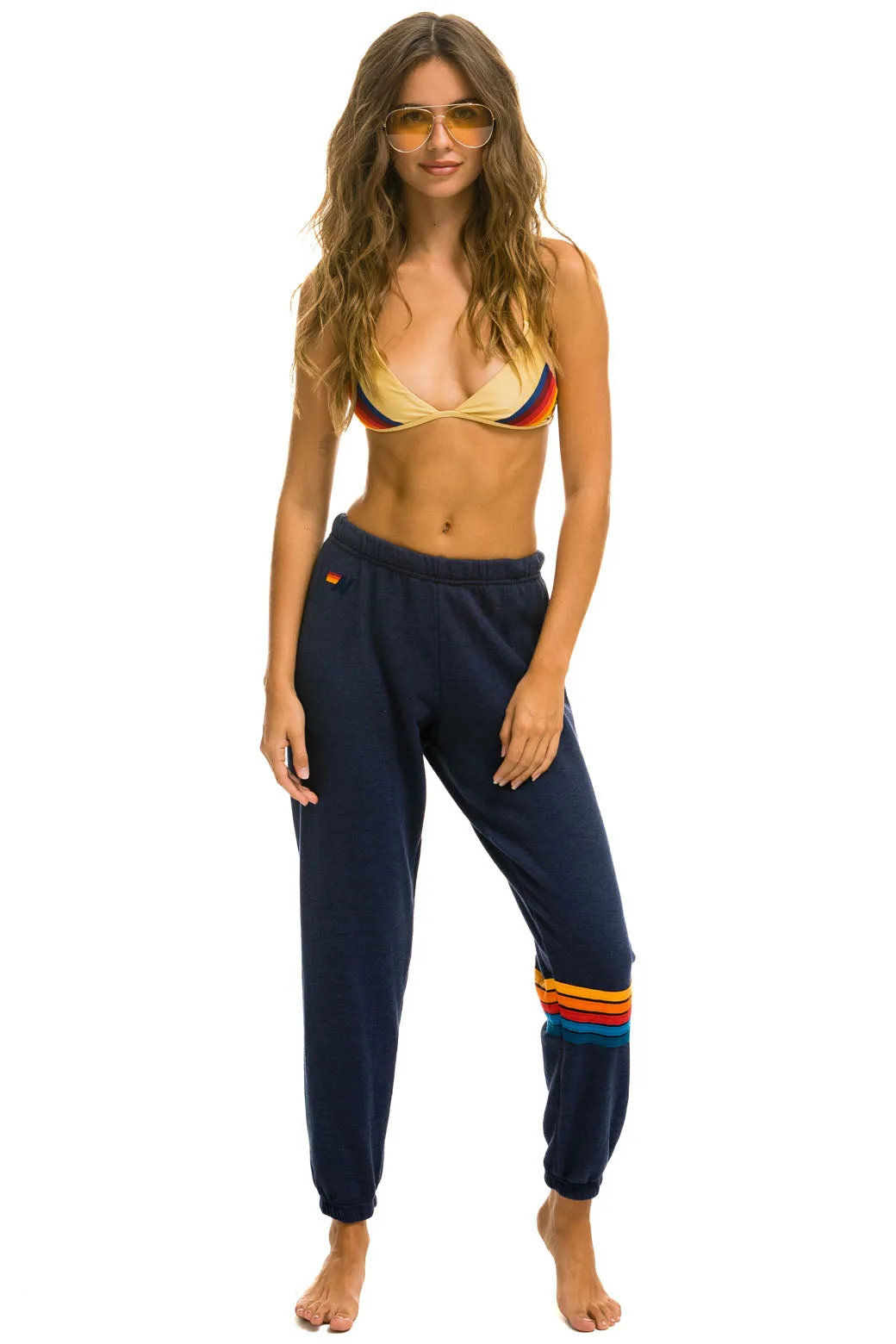 Aviator Nation Rainbow Stitch Sweatpants ~ Navy