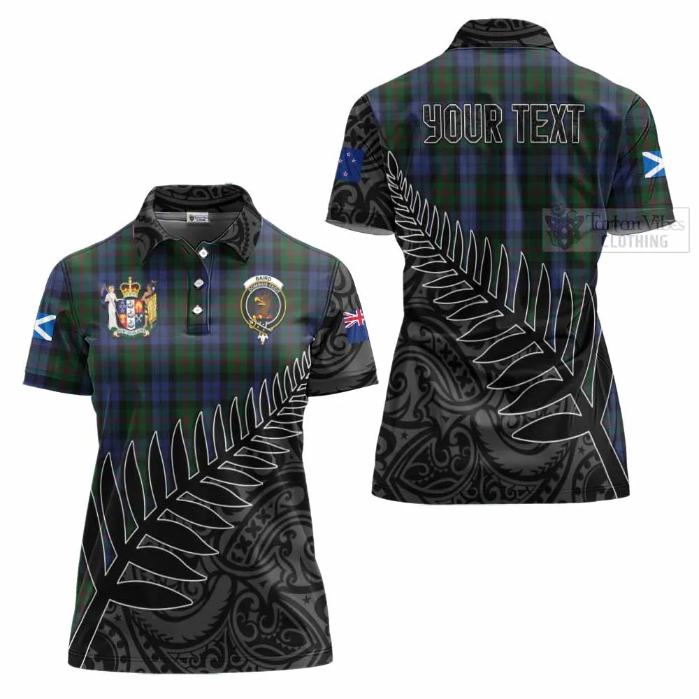 Baird Crest Tartan Women's Polo Shirt with New Zealand Silver Fern Half Style