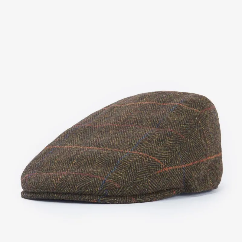 Barbour Cheviot Mens Flat Cap - Olive Herringbone