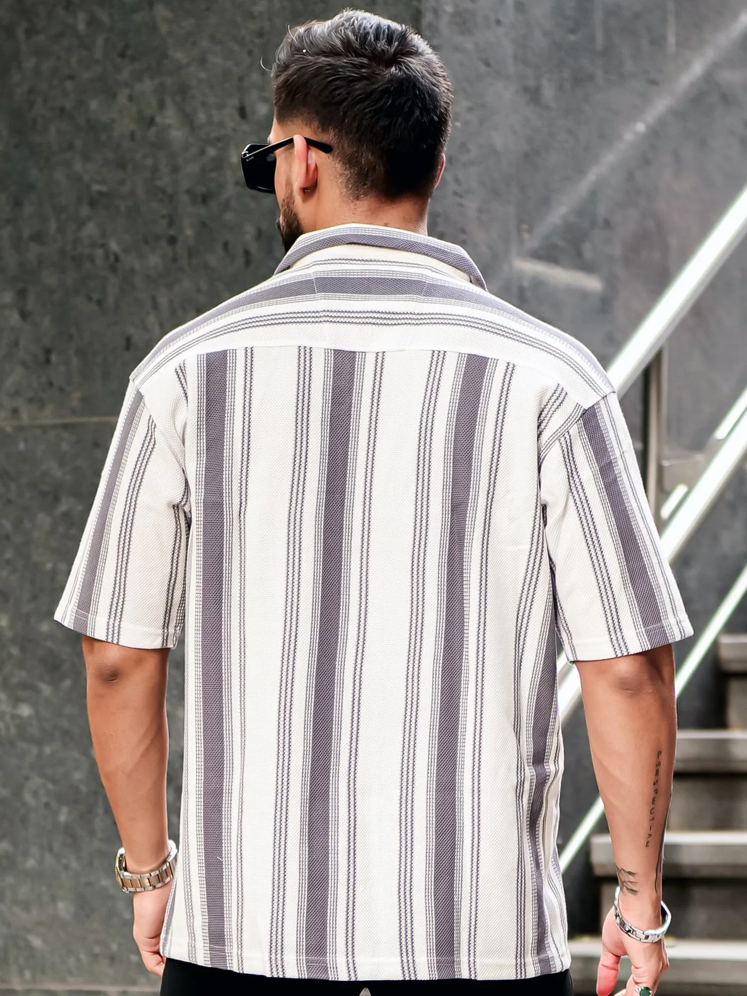 Barcode Stripe Cement Grey Shirt