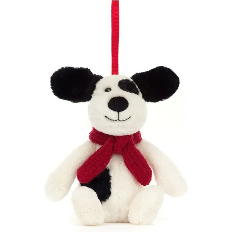 Bashful Black & Cream Puppy Ornament