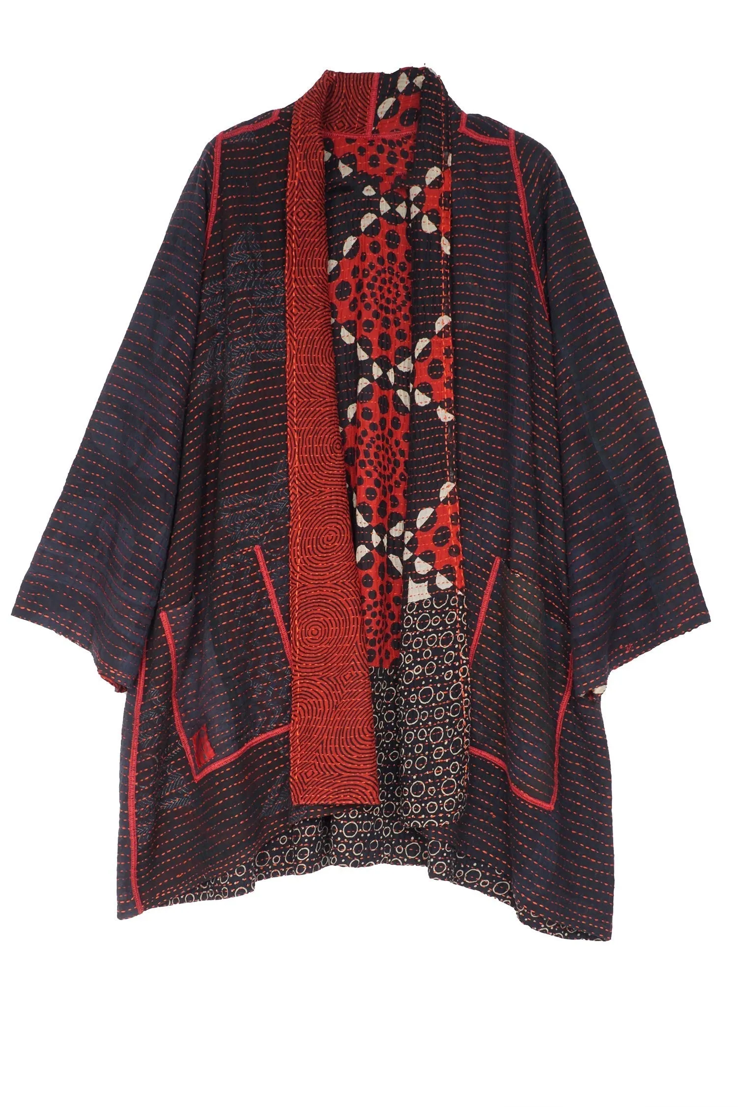 BBK  W VINTAGE BACKING KANTHA A-LINE JKT - pk2003-red -