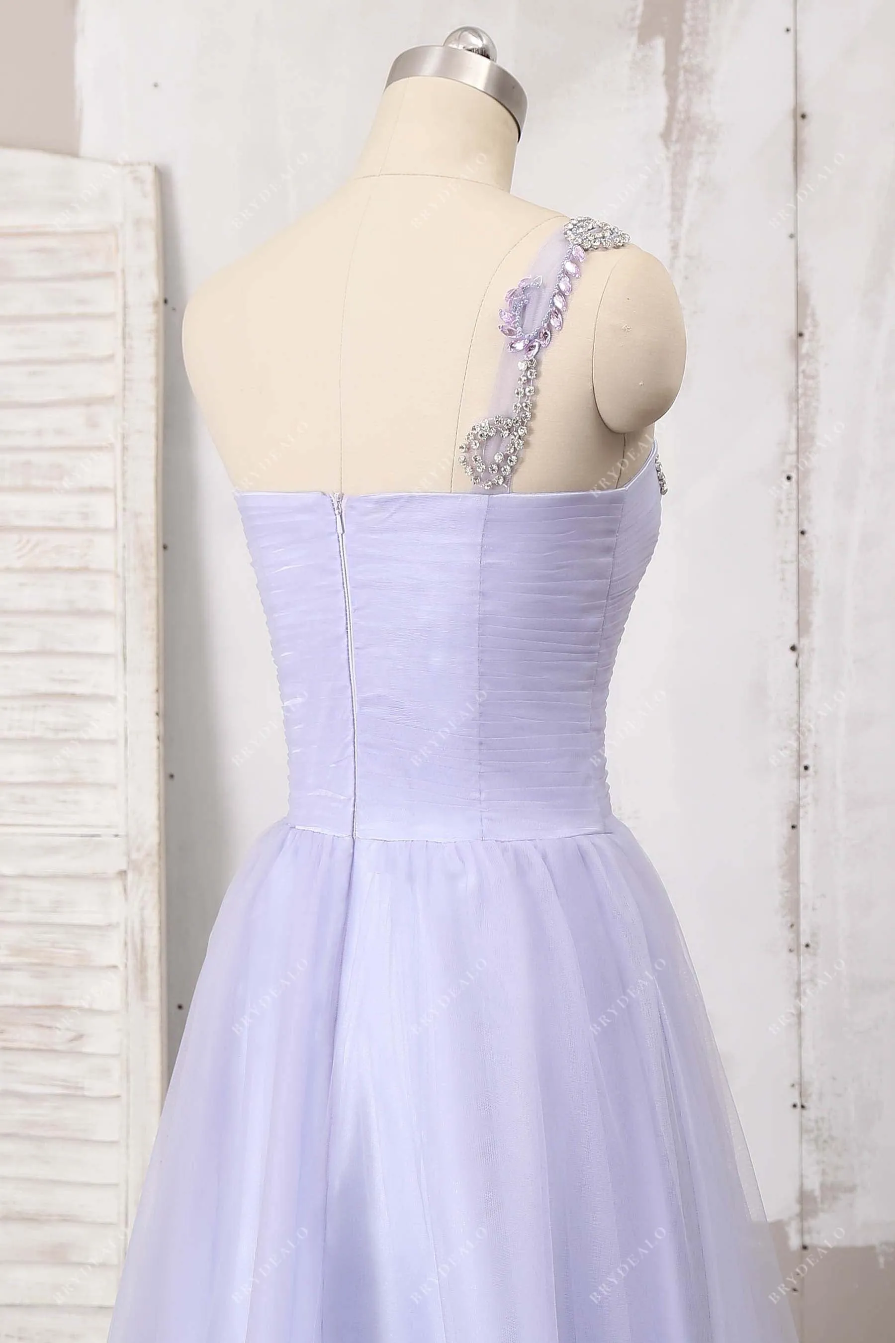 Beaded One Strap Shoulder Lavender Tulle Prom Dress