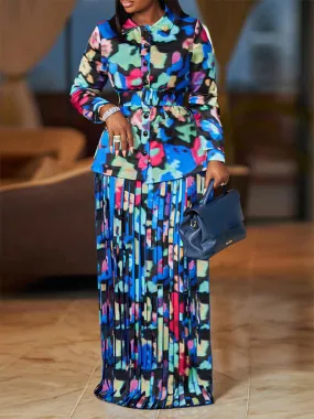 Beautiedoll Printed Shirt & Pleated Skirt Set