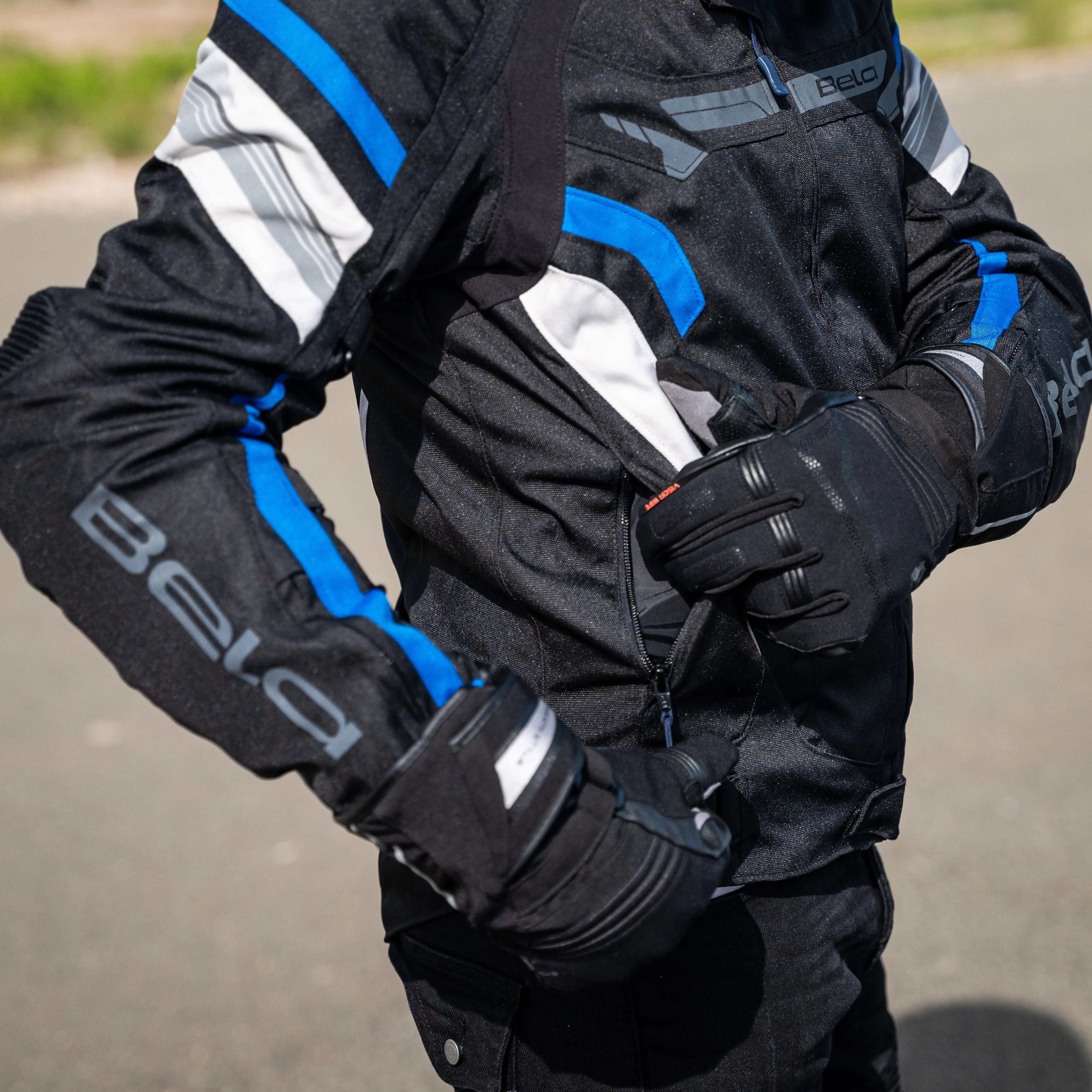 BELA Highland Motorcycle Riding Jacket Men Black Blue