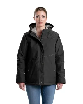 Berne Womens Softstone Micro-Duck Hooded Black Cotton Blend Coat